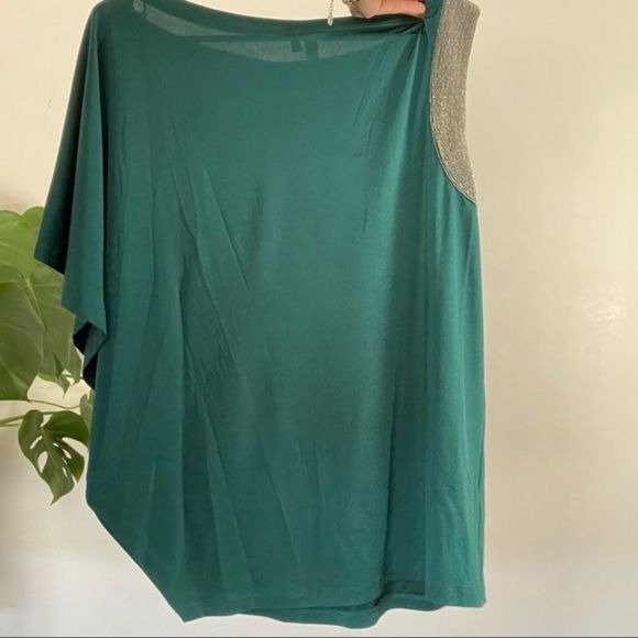 Robbi & Nikki 💚 One Sleeve Blouse Silver Beaded Lined - Picture 5 of 12